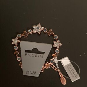 Pilgrim Bracelet with Blue and Silver Floral Design